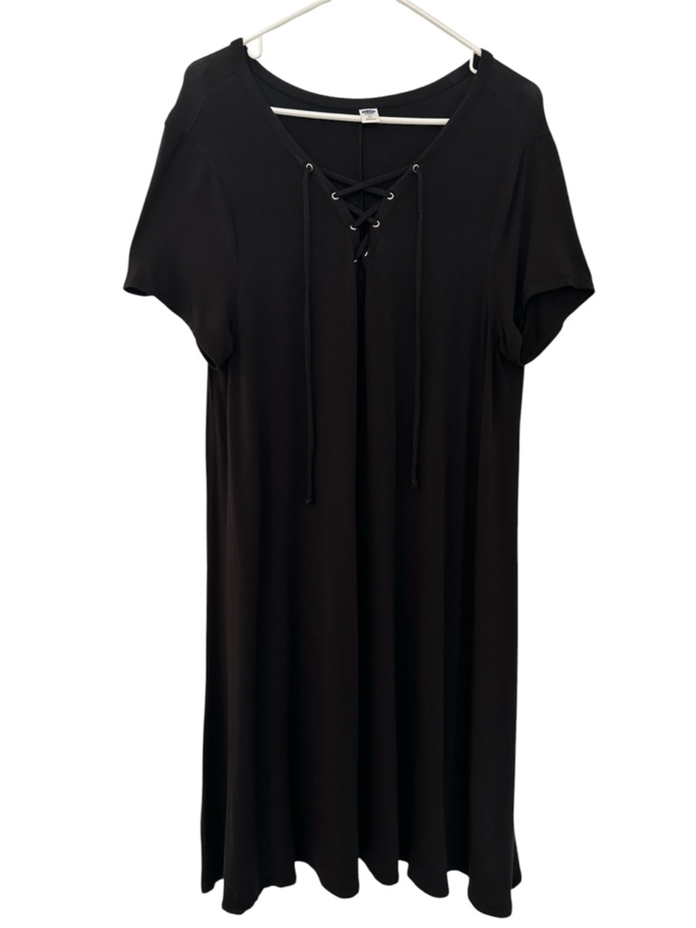 Old Navy Dark Black V-Neck Lace Up Short Sleeve Swing Dress Size XL